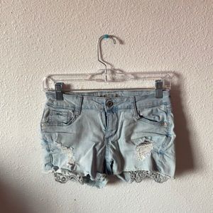 light blue, size 5, distressed, jean shorts